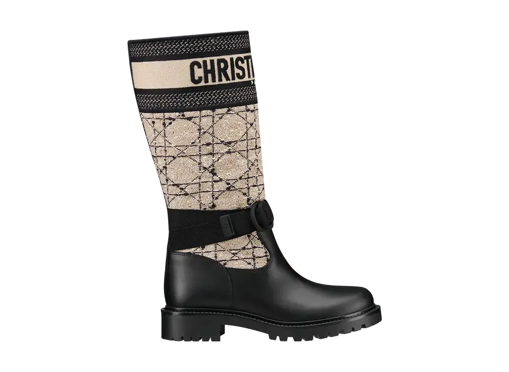 ディオール ウィメンズ D-メジャー ブーツ カナージュ ツイード & カーフスキン "ベージュ/ブラック"