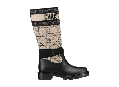 Dior Women's D-Major Boots Cannage Tweed & Calfskin "Beige/Black"