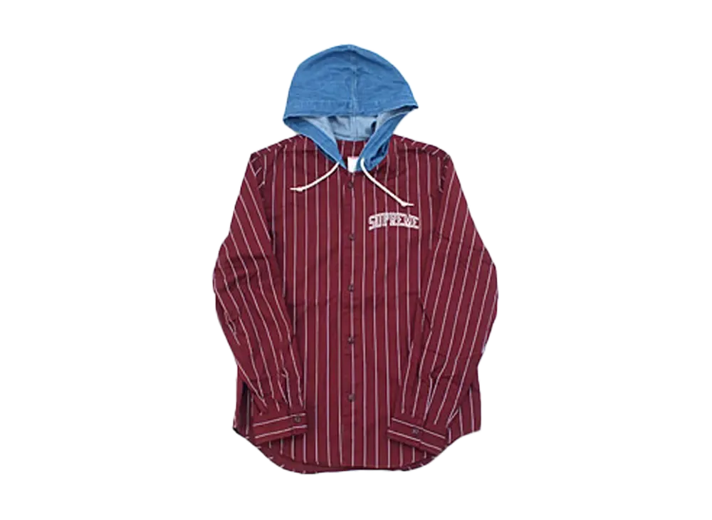 Supreme Denim Hooded Baseball Shirt "Burgundy"