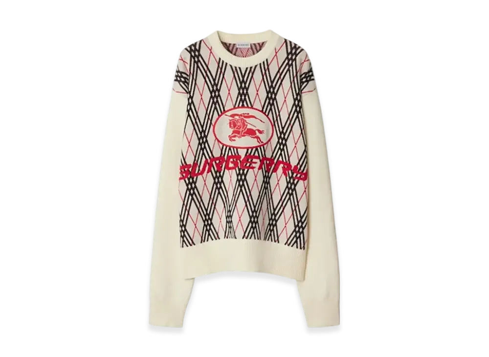 Burberry Argyle Check Wool Blend Sweater "Chalk"