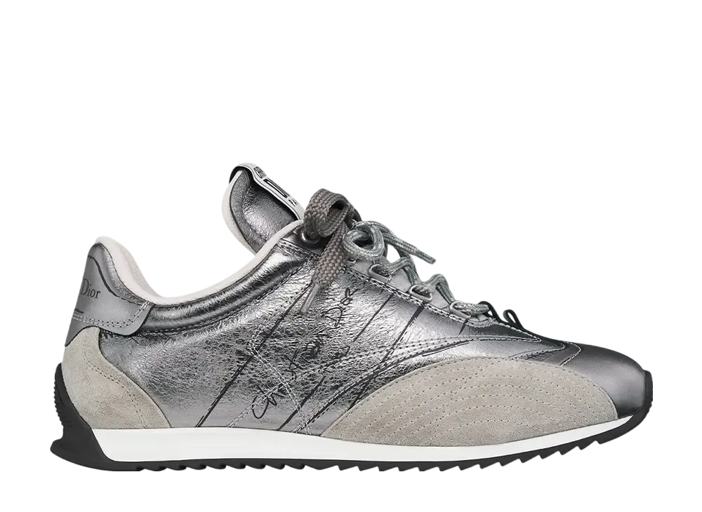 Dior Women's D-Sketch Sneaker Crinkled Lambskin & Calfskin "Silver"