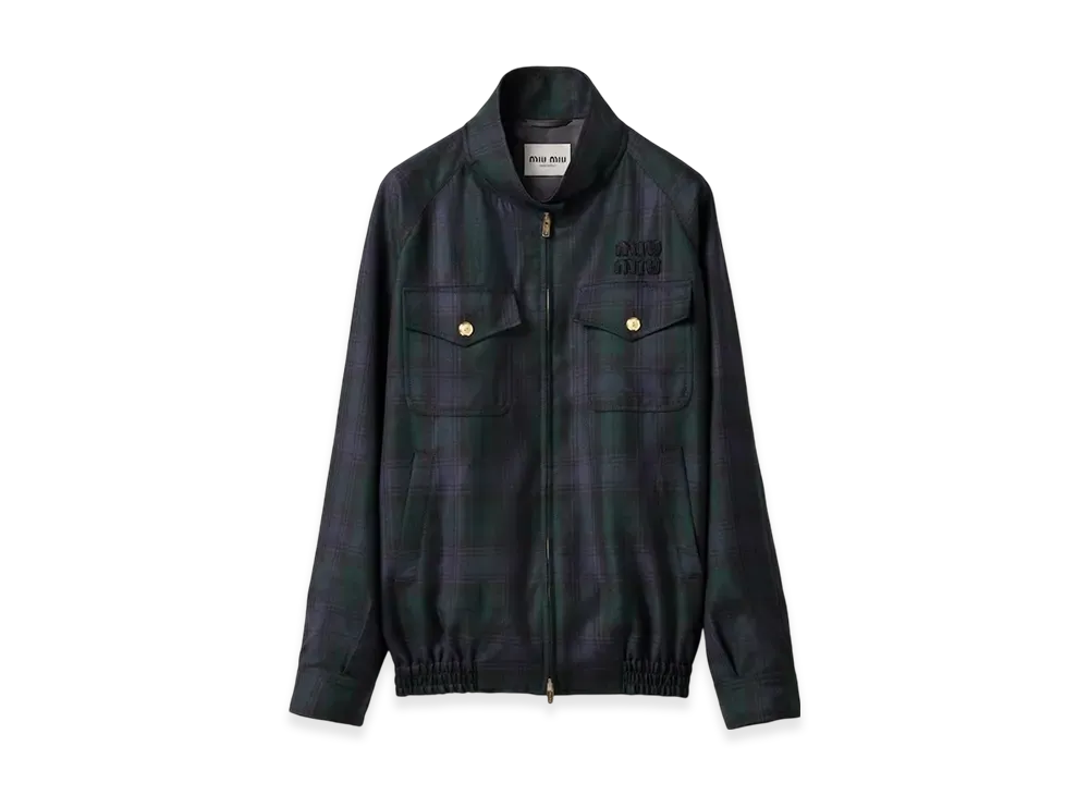 MIU MIU Women's Check Blouson Jacket "Blue"