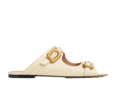 Bottega Veneta Women's Stretch Buckle Mule Flat Sandal "Sea Salt"