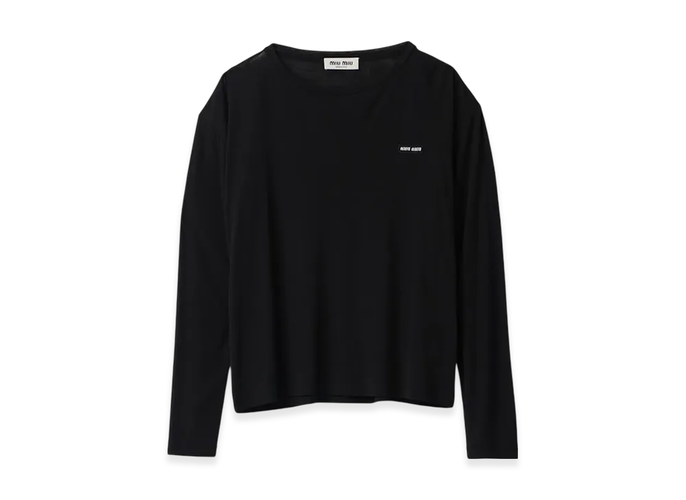 MIU MIU Women's Long-Sleeve Ribbed Jersey T-Shirt "Black"
