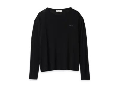 MIU MIU Women's Long-Sleeve Ribbed Jersey T-Shirt "Black"