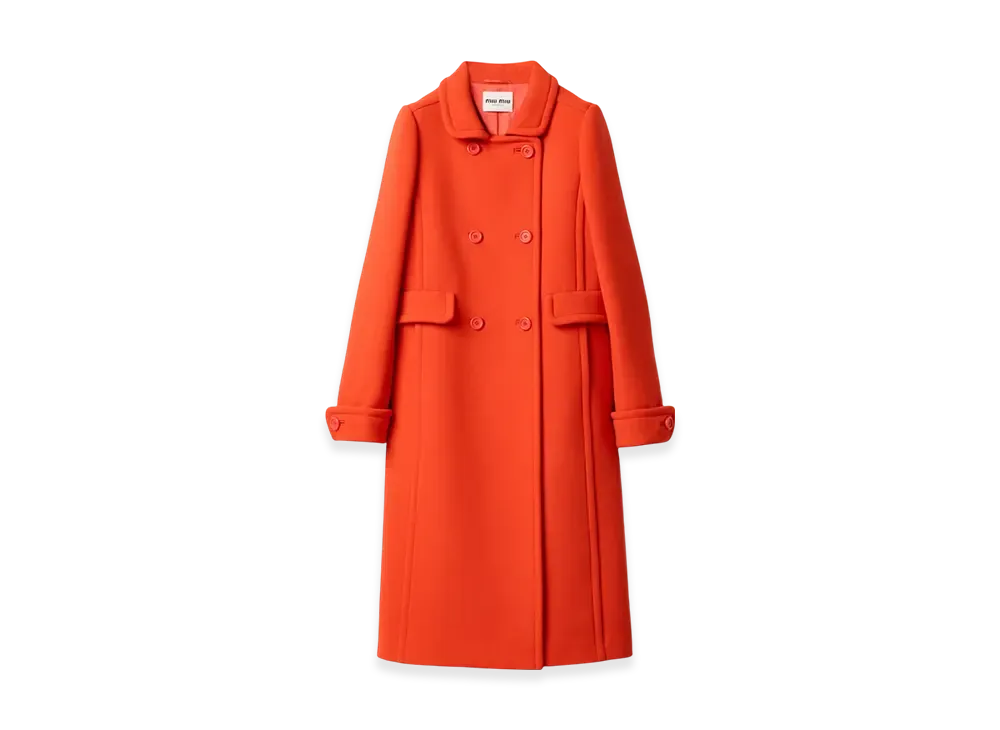 MIU MIU Women's Natte Toile Double-Breasted Coat "Lacquer Red"