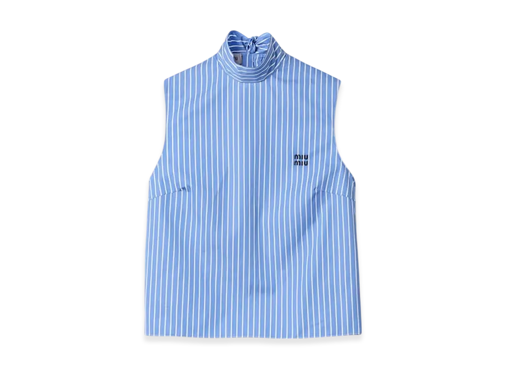 MIU MIU Women's Striped Cotton Top "Sapphire Blue"
