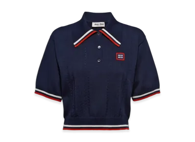 MIU MIU Women's Cropped Silk Cotton Polo Shirt "Blue"