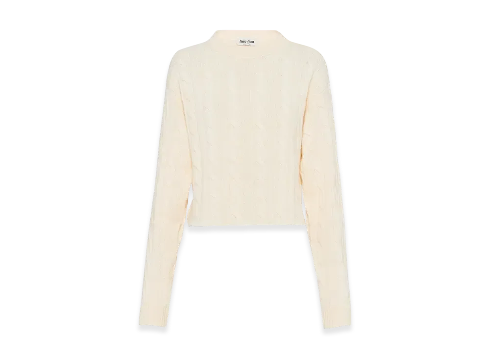 MIU MIU Women's Crewneck Cashmere Sweater "Albino White"