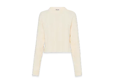 MIU MIU Women's Crewneck Cashmere Sweater "Albino White"