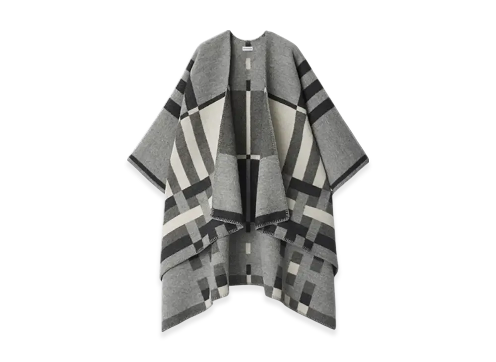Burberry Colour-Block Check Wool Cape "Chalk"