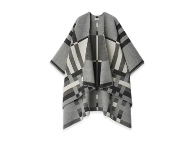 Burberry Colour-Block Check Wool Cape "Chalk"