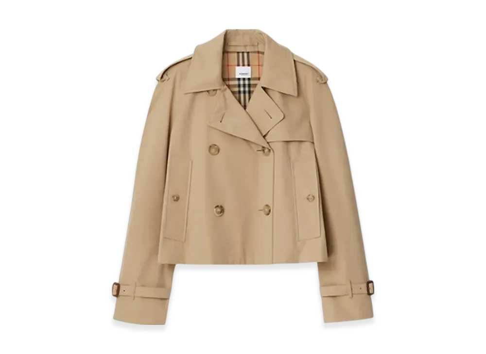 Burberry Cropped Gabardine Trench Jacket "Honey"