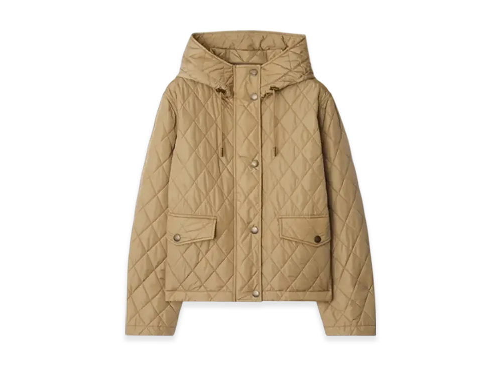 Burberry Cropped Quilting Nylon Hooded Jacket "Flax"