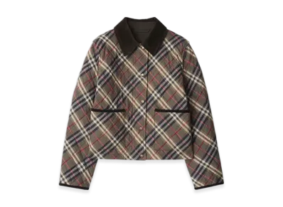 Burberry Cropped Check Quilting Cotton Jacket "Moss Brown/Ink Grey"
