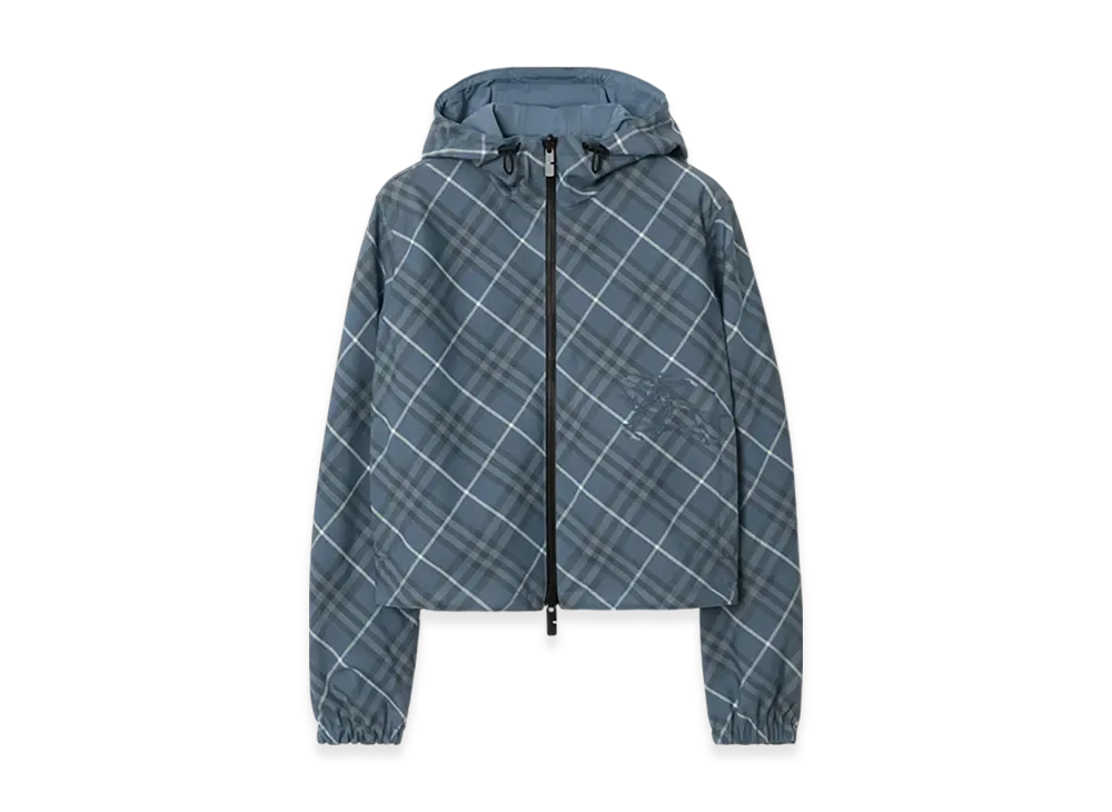 Burberry Cropped Reversible Check Jacket "Pewter"