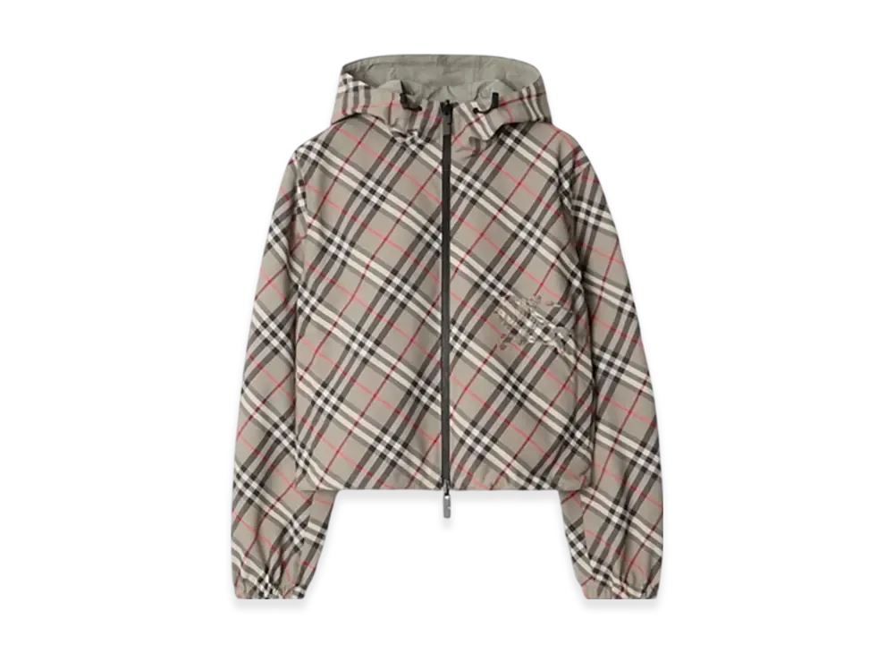Burberry Cropped Reversible Check Jacket "Mauve Grey"