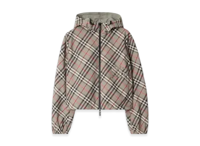 Burberry Cropped Reversible Check Jacket "Mauve Grey"
