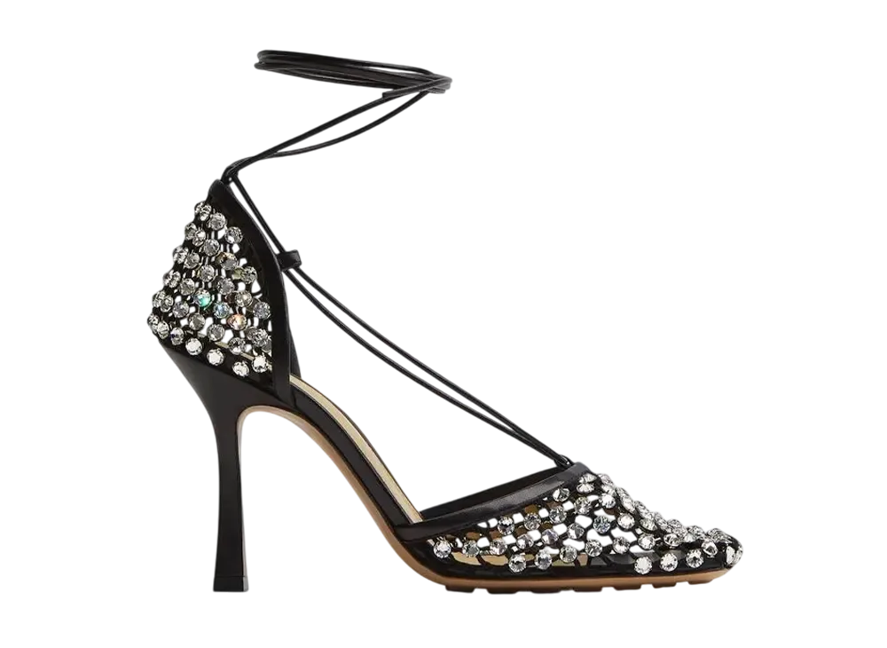 ボッテガヴェネタ ウィメンズ スパークル ストレッチ レースアップ サンダル "ブラック"