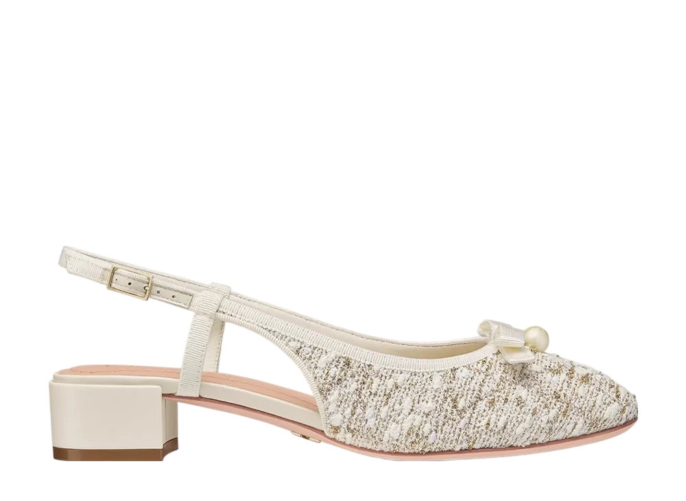 ディオール オール ウィメンズ バレエ スリングバックパンプス カナージュ ツイード "ホワイト/ゴールド"