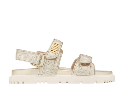Dior Or Women's Dioract Sandal Cannage Quilting Laminated Sheepskin "Gold"