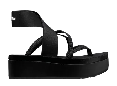 Dior Women's Shade Platform Beach Sandal Elastic Straps Velvet Satin "Black"