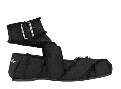 Dior Women's Songe Ballet Flat Fringed Grosgrain "Black"