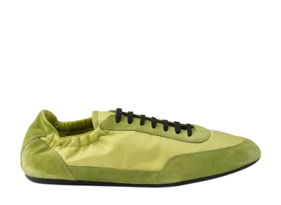 PRADA Collapse Re-Nylon and Suede Elasticized Sneakers "Yellow Green"