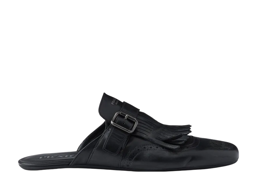 Prada シャッフル フリンジ付 レザー モンクストラップミュール プラダ シャッフル フリンジ付 レザー モンクストラップミュール