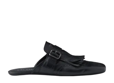 PRADA Shuffle Fringed Monk Strap Leather Mules "Black"