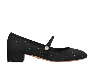 Dior Women's Ballet Pumps Microcannage Dot Embroidered Fabric "Black"