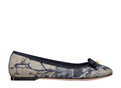 Dior Women's Ballerina Dior Pivoine Jacquard & Raffia "Denim Blue"