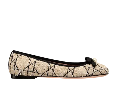 Dior Women's Ballerina Cannage Tweed "Beige/Black"