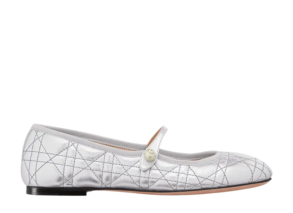 Dior Women's Ballerina Cannage Quilting Laminated Lambskin "Silver"
