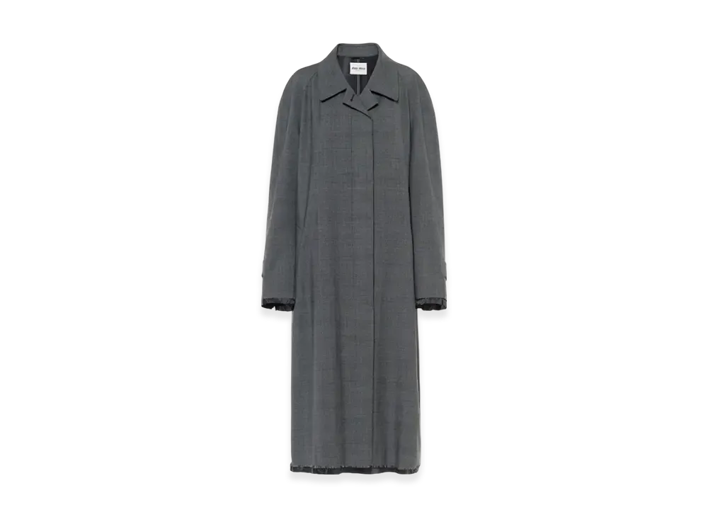MIU MIU Women's Single Breasted Prince Of Wales Check Wool Coat "Slate Grey"