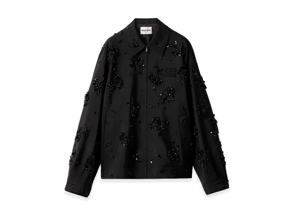 MIU MIU Women's Embroidered Kid Mohair Blouson Jacket "Black"
