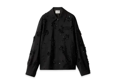 MIU MIU Women's Embroidered Kid Mohair Blouson Jacket "Black"