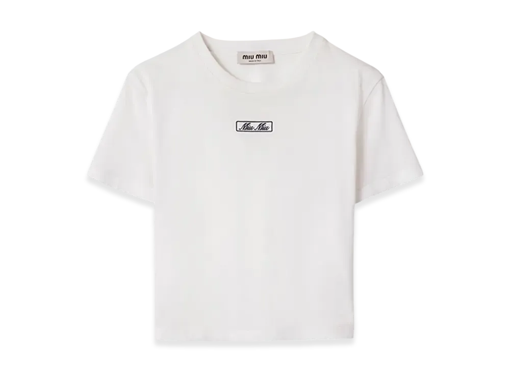 MIU MIU Women's Embroidered Cotton Jersey T-Shirt "White"