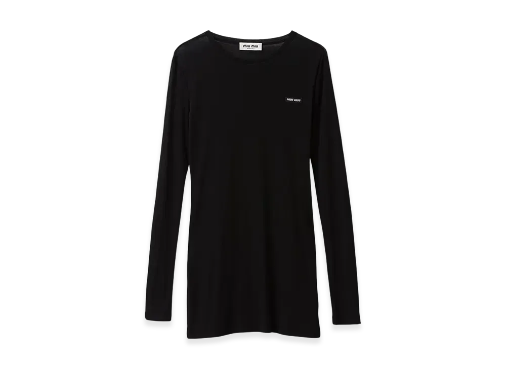 MIU MIU Women's Ribbed Knit Jersey Dress "Black"
