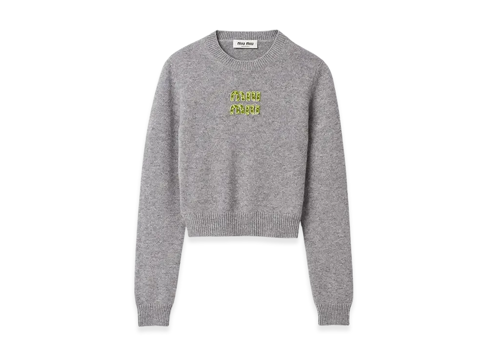 MIU MIU Women's Cashmere Sweater "Gray/Fern Green"