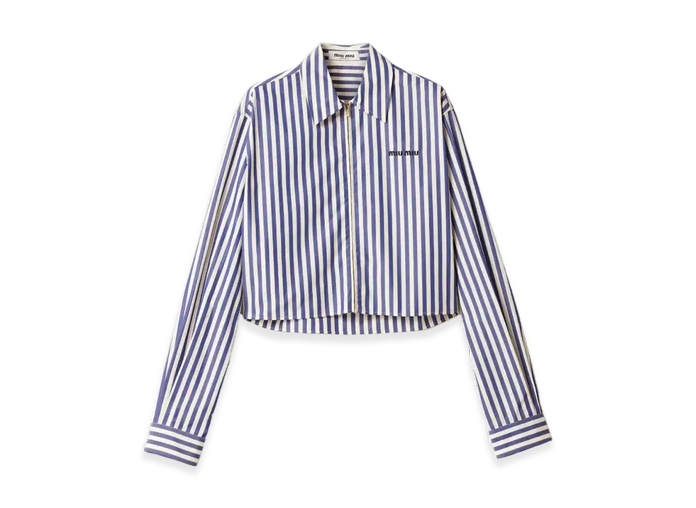 MIU MIU Women's Striped Poplin Shirt "Ivory/Blue"