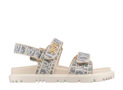 Dior Women's Dioract Sandal Dior Oblique Raffia Jacquard "Chambray Blue/Ecru White"