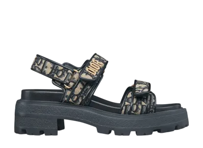 Dior Women's Dioract Platform Sandal Dior Oblique Embroidered Cotton "Deep Blue"