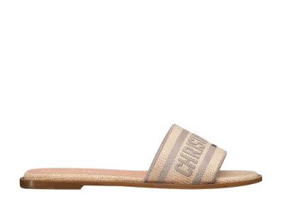 Dior Women's Dioriviera Dway Slide Raffia & Embroidered Cotton "Beige"
