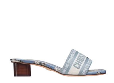Dior Women's Dioriviera Dway Heeled Slide Toile de Jouy Palms Embroidered Cotton "Celestial Blue/White"