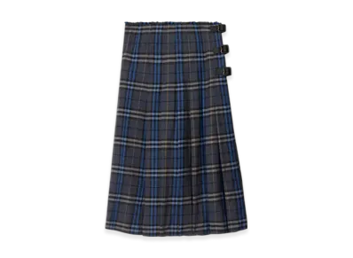 Burberry Check Wool Midi Kilt "Bright Oxford Blue/Light Granite"