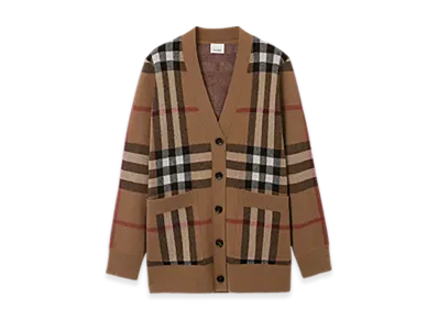 Burberry Check Wool Cashmere Cardigan "Birch Brown"