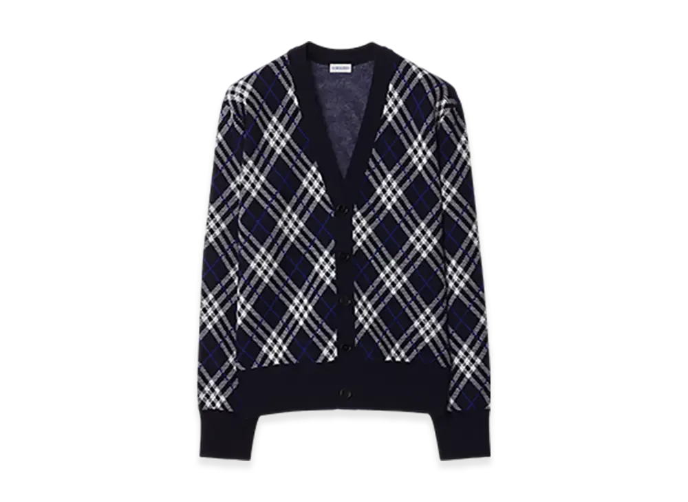 Burberry Check Wool Blend Cardigan "Ink"