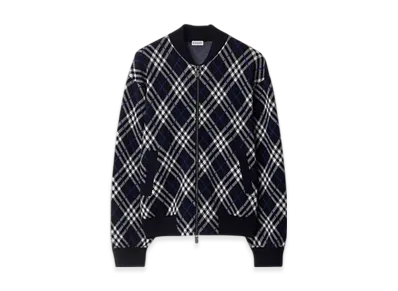 Burberry Check Wool Blend Bomber Jacket "Ink"