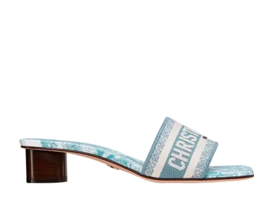 Dior Women's Dioriviera Dway Heeled Slide Toile de Jouy Sauvage Embroidered Cotton "Sky Blue"